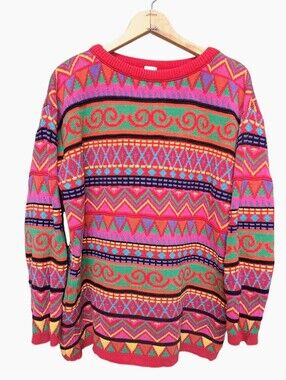 Vintage 80s Clifford & Wills Coogi-Style Multicolor Knit Sweater Women's MEDIUM